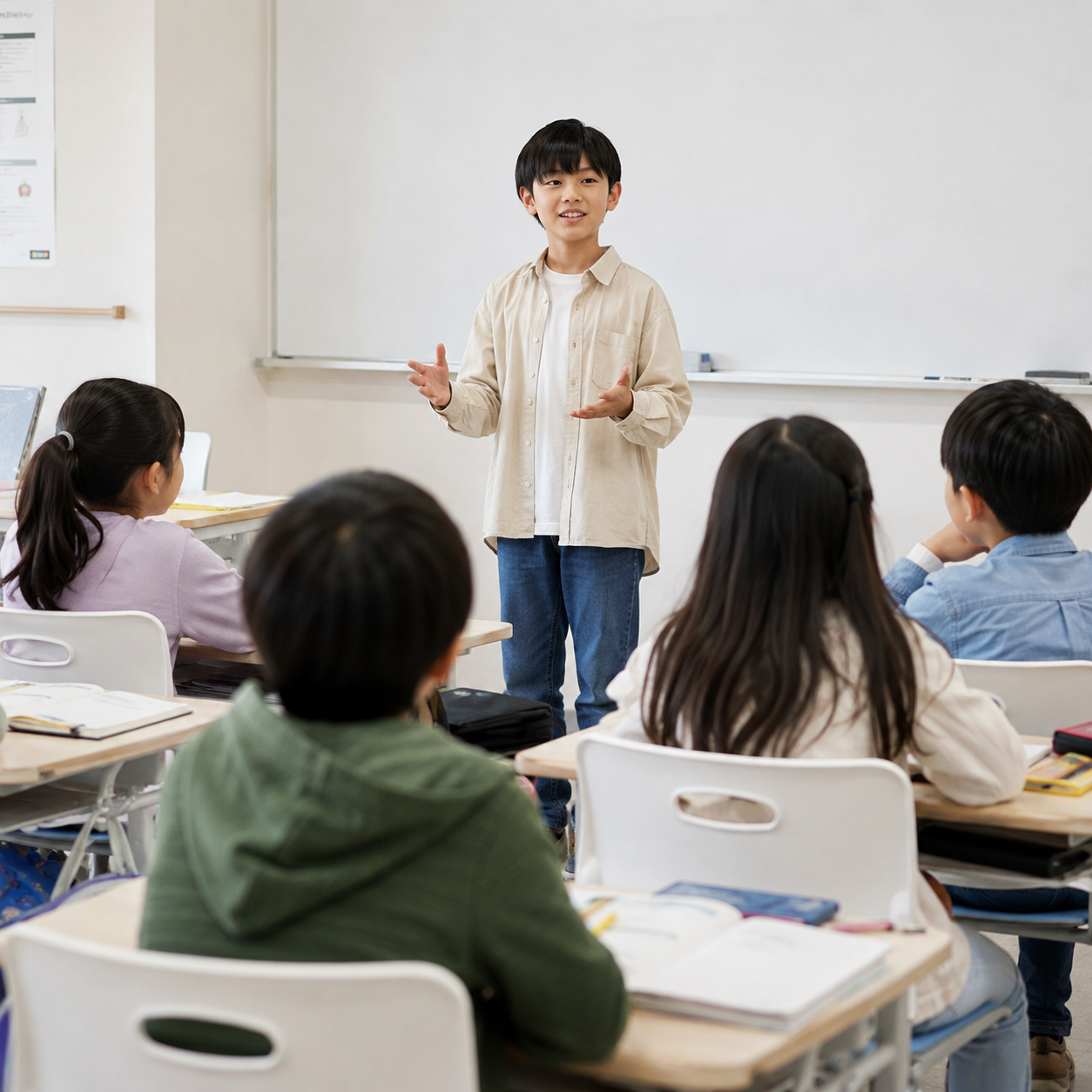 人前で自分の考えを話す子ども